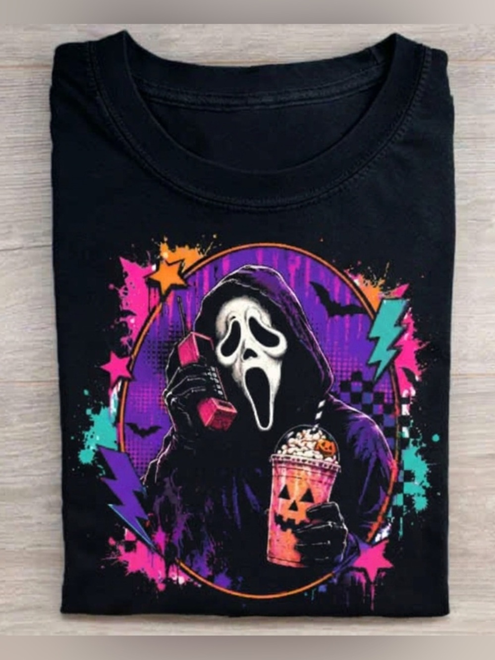Black Colorful Scream Hoodie Graphic Tee -Style Halloween Shirt